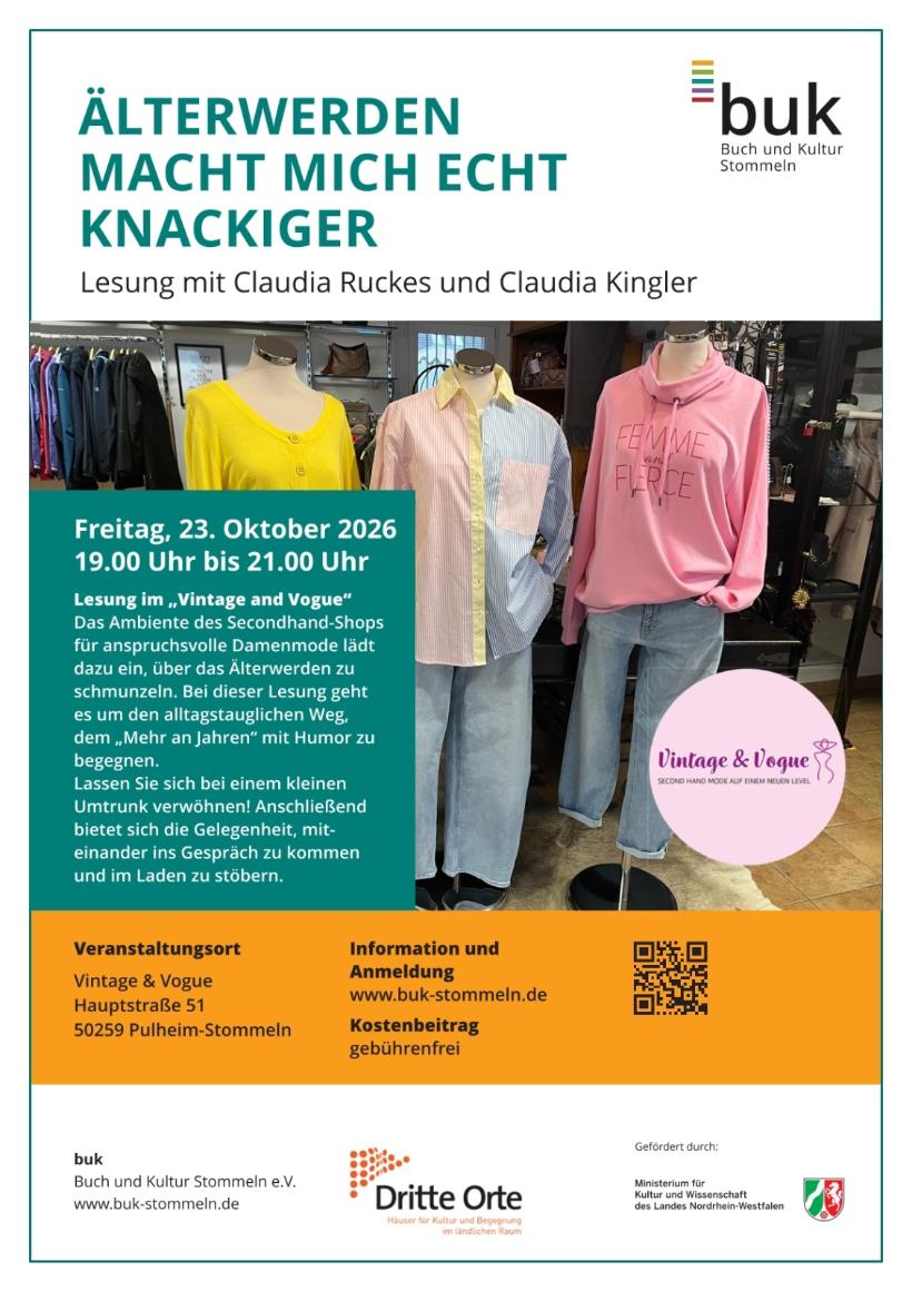 26-0120 buk Plakat Lesung Vintage und Vogue Älterwerden