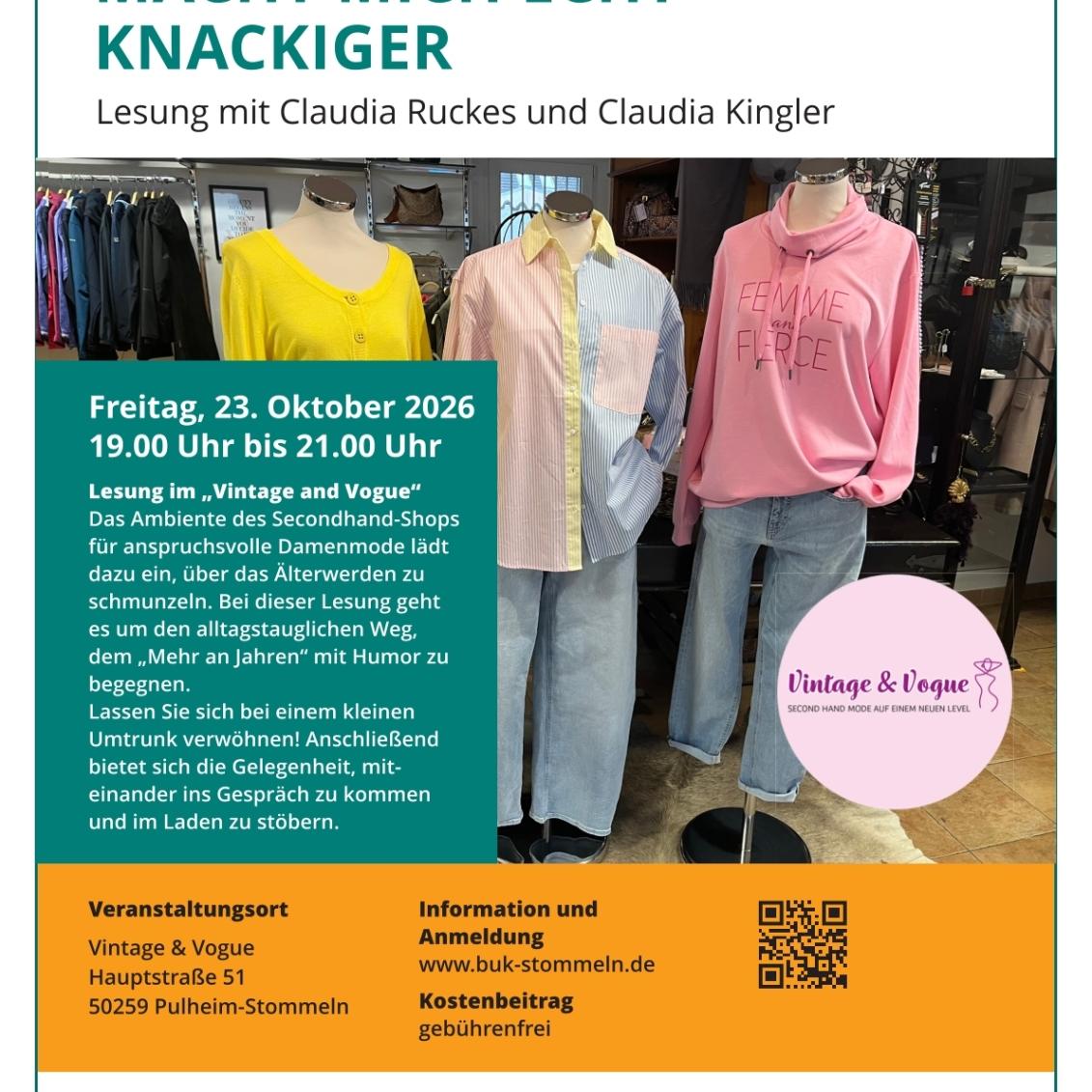 26-0120 buk Plakat Lesung Vintage und Vogue Älterwerden