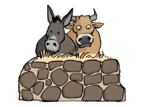 Ochse und Esel im Stall